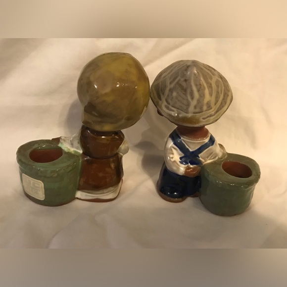 Vintage UCTCI Japan Stoneware Pottery Candle Holders - Boy & Girl Farmers - Picture 3 of 8